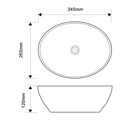 Раковина накладная Mixxus Premium ELLIPSE-0107 345х265х120mm (MP6525)