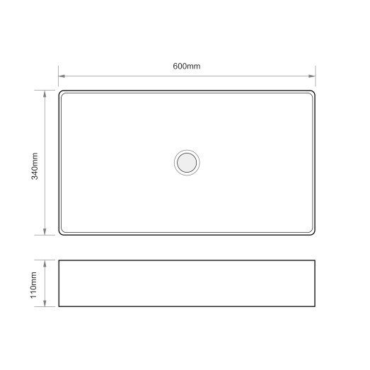 Раковина накладная Mixxus Premium QUADRO-0107 EDGE BLACK 600х340х110mm (MP6521)