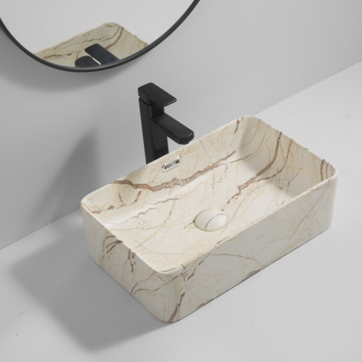 Раковина накладная Mixxus Premium QUADRO-0208 MARBLE 480х315х140mm с переливом (MP6518)