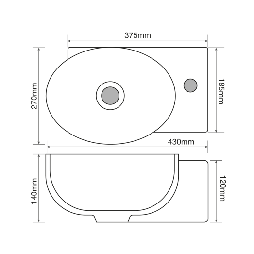 Раковина подвесная Mixxus Premium DIVERSE-1201-L 400х215х140mm (MP6507)