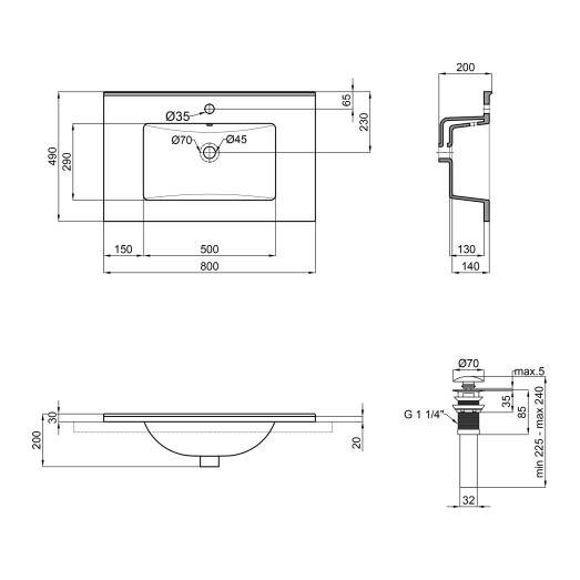 Раковина Qtap Albatross E49 800х490х200 White с донным клапаном QT01119080E49W