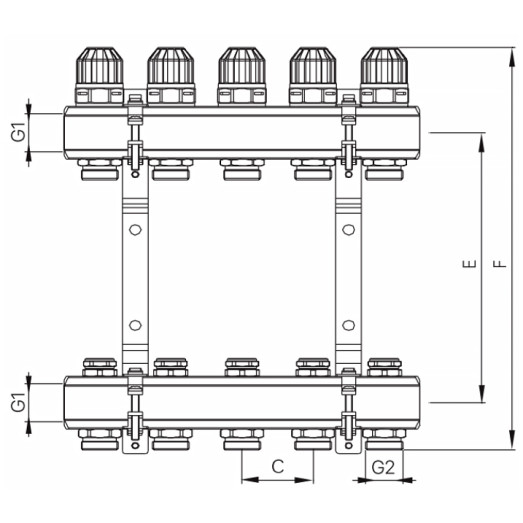 Коллекторный блок с термостатическими клапанами Koer KR.1100-11 1"x11 ways (KR2637)