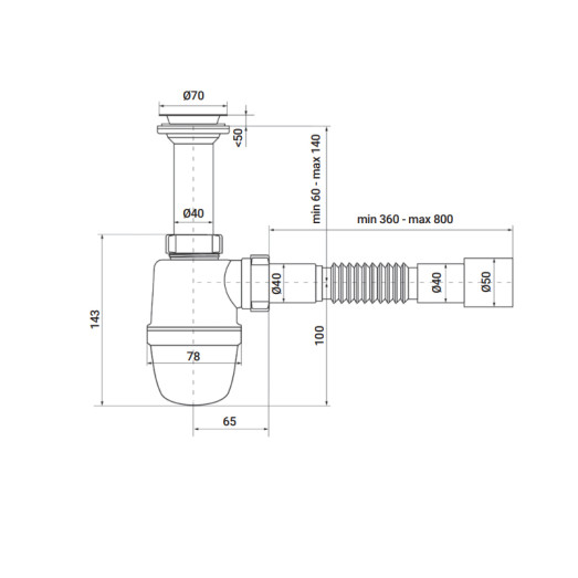 Сифон для умывальника Zerix SU-02-A 1 1/2"x40 с литым выпуском (ZX4948)