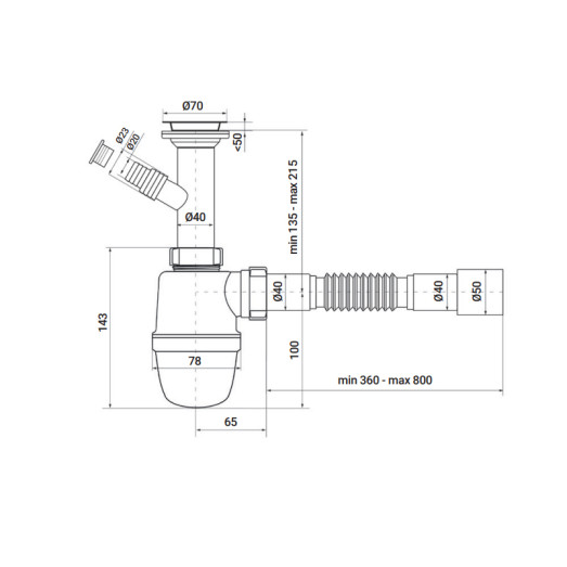 Сифон для умывальника ZERIX SU-02-B 1 1/2"x40 с отводом для стиральной машины (ZX4949)