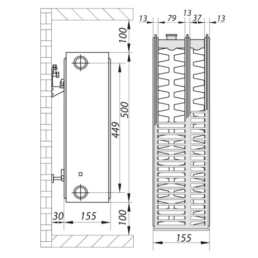 Стальной радиатор 33х500х600.S Koer (боковое подключение) (RAD118)