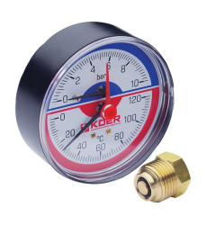 Термо-манометр аксіальний KOER KM.802A (0-10 bar), 80мм, 1/4''-1/2'' (KR0224)