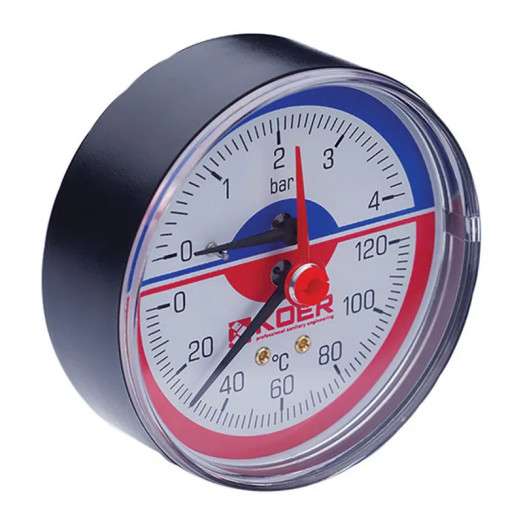 Термо-манометр аксіальний KOER KM.802A (0-4 bar), 80мм, 1/4''-1/2'' (KR0222)