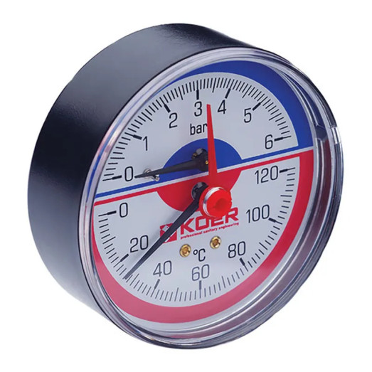 Термо-манометр аксіальний KOER KM.802A (0-6 bar), 80мм, 1/4''-1/2'' (KR0223)