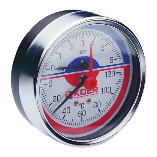 Термо-манометр аксіальний KOER KM.812A (0-6 bar), 80мм, 1/4''-1/2'' (KR0220)