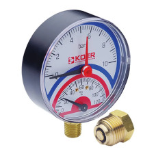 Термо-манометр радіальний KOER KM.801R (0-10 bar), 80мм, 1/4''-1/2'' (KR0216)