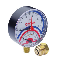 Термо-манометр радіальний KOER KM.801R (0-10 bar), 80мм, 1/4''-1/2'' (KR0216)