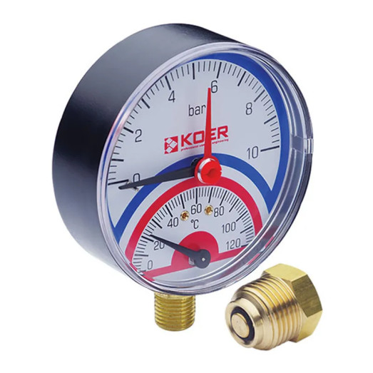Термо-манометр радіальний KOER KM.801R (0-10 bar), 80мм, 1/4''-1/2'' (KR0216)