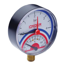Термо-манометр радіальний KOER KM.801R (0-4 bar), 80мм, 1/4''-1/2'' (KR0217)