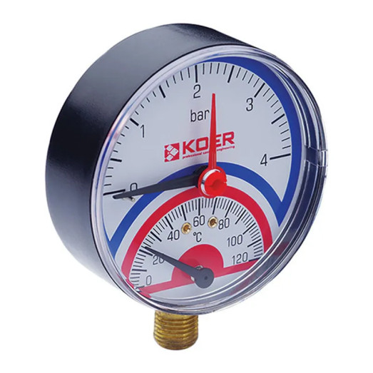 Термо-манометр радіальний KOER KM.801R (0-4 bar), 80мм, 1/4''-1/2'' (KR0217)