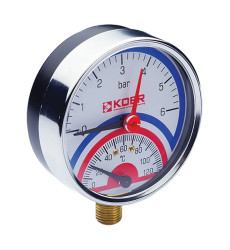 Термо-манометр радиальный (KOER KM.821R) (0-6 bar), D 80мм, 1/4''-1/2'' (KR0214)