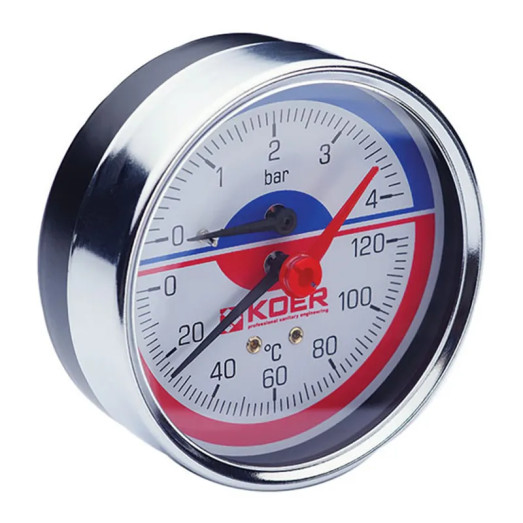Термо-манометр аксіальний KOER KM.812A (0-4 bar), 80мм, 1/4''-1/2'' (KR0221)