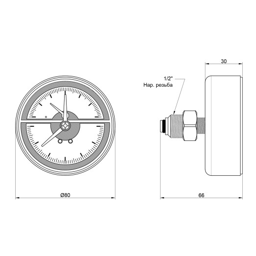 Термоманометр Icma 1/2" 0-10 бар заднее подключение №259 (91259AD10120)