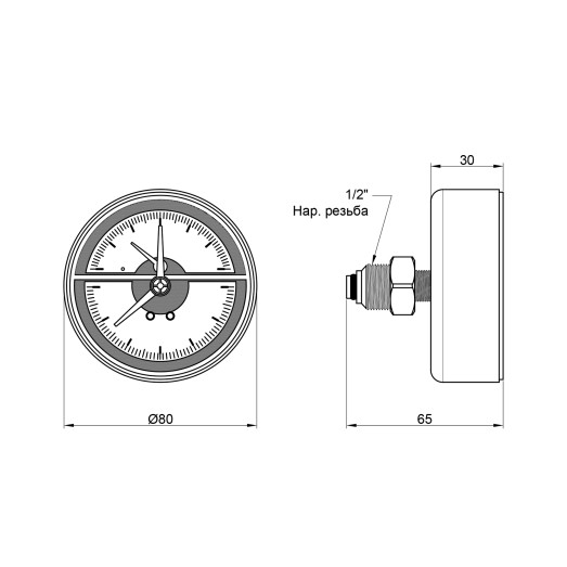 Термоманометр Icma 1/2" 0-6 бар заднее подключение №259 (91259AD06120)