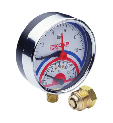 Термоманометр радиальный (KOER KM.821R) (0-10 bar), D 80мм, 1/4″-1/2″ (KR0215)