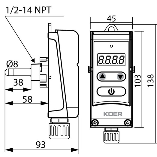 Термостат электрический погружной Koer KR.1353E (+5…+80*C) (KP2780)