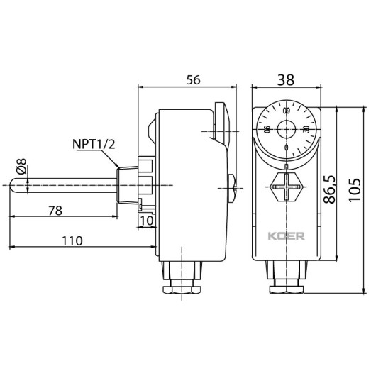 Термостат механический погружной Koer KR.1350 (0...+90*C) (KP2775)