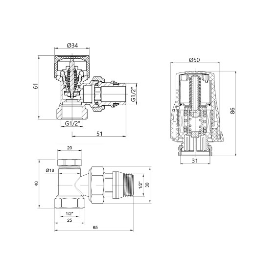 Термостатический набор Thermo Alliance Standart угловой 1/2" (TAS352W15)
