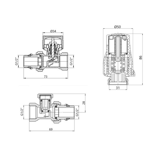 Термостатический набор Thermo Alliance Standart прямой 1/2" (TAS353W15)