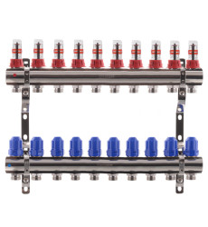 Коллектор для теплого пола KOER на 10 контуров с расходомерами 1 "х3/4" (KR2647)