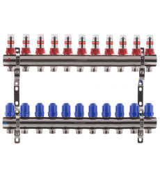 Коллектор для теплого пола KOER на 11 контуров с расходомерами 1 "х3/4" (KR2648)