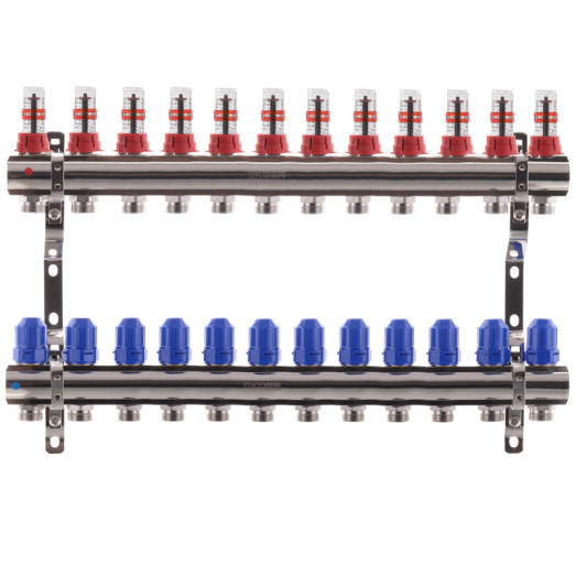 Колектор для теплої підлоги KOER на 12 контурів з витратомірами 1"х3/4" (KR2649)