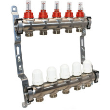 Коллектор для теплого пола STA на 5 контуров с расходомерами 1 "х3/4" (Ц01101)