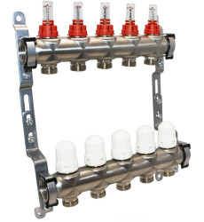 Коллектор для теплого пола STA на 5 контуров с расходомерами 1 "х3/4" (Ц01101)