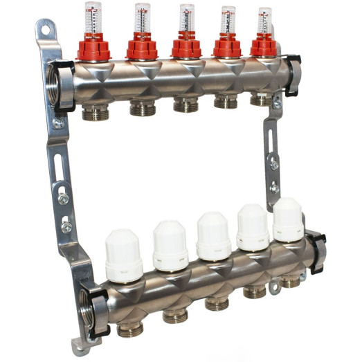 Коллектор для теплого пола STA на 5 контуров с расходомерами 1 "х3/4" (Ц01101)