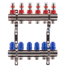 Коллектор для теплого пола KOER на 6 контуров с расходомерами 1 "х3/4" (KR2643)