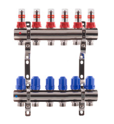 Коллектор для теплого пола KOER на 6 контуров с расходомерами 1 "х3/4" (KR2643)
