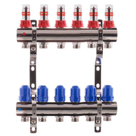 Коллектор для теплого пола KOER на 6 контуров с расходомерами 1 "х3/4" (KR2643)