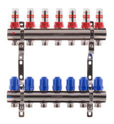 Коллектор для теплого пола KOER на 7 контуров с расходомерами 1 "х3/4" (KR2644)