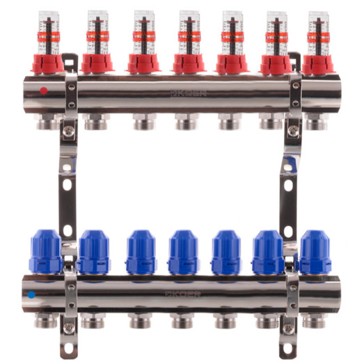 Коллектор для теплого пола KOER на 7 контуров с расходомерами 1 "х3/4" (KR2644)