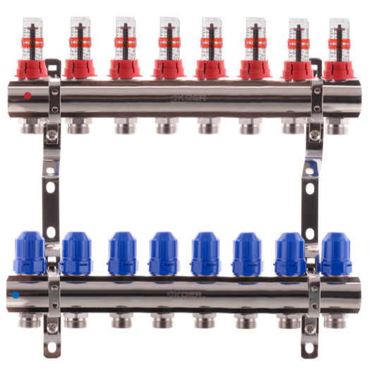 Коллектор для теплого пола KOER на 8 контуров с расходомерами 1 "х3/4" (KR2645)