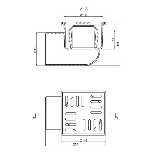 Трап Lidz (WHI) 60 07 T004 00 горизонтальний з пластиковою решіткою 150х150 (LIDZWHI6007T00400)