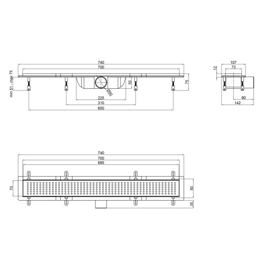 Трап Qtap Dry FB304-700 лінійний з сухим закривом та нержавіючою решіткою 700х73 (QTDRYFB304700)