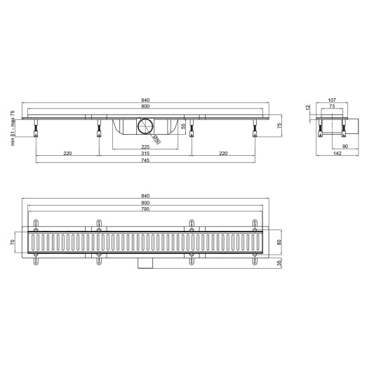 Трап Qtap Dry FB304-800 лінійний з сухим закривом та нержавіючою решіткою 800х73 (QTDRYFB304800)