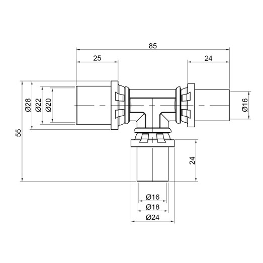 Трійник прес Icma 16х16х20 №406 (81406GHGHBQ06)