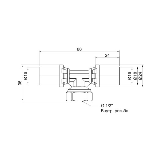 Трійник прес Icma 16х1/2"х16 ВР №408 (81408ADGH06)