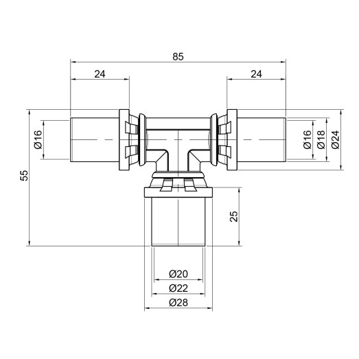 Тройник пресс Icma 16х20х16 №406 (81406GHBQGH06)