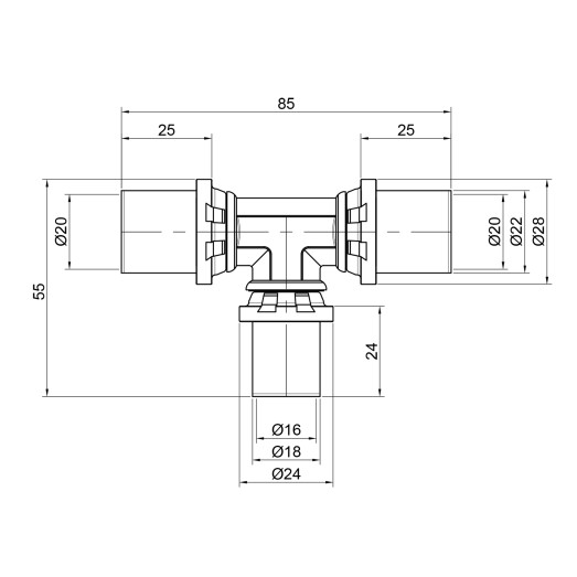 Тройник пресс Icma 20х16х20 №406 (81406BQGHBQ06)