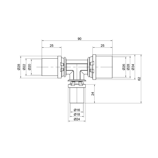 Тройник пресс Icma 20х16х26 №406 (81406BQGHGP06)