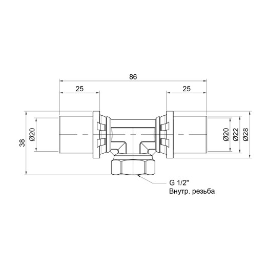 Тройник пресс Icma 20х1/2 "х20 ВР №408 (81408ADBQ06)