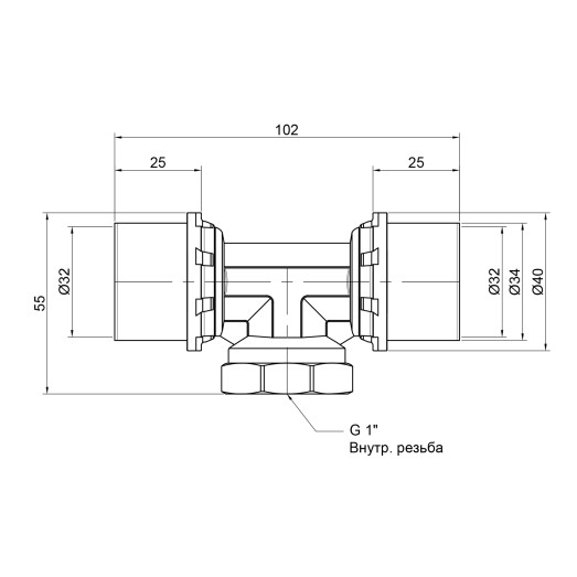 Трійник прес Icma 32х1"х32 ВР №408 (81408AFGQ06)