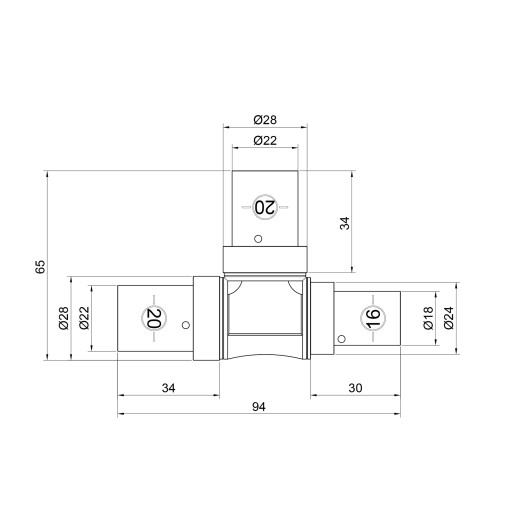 Трійник прес SharkBite 20х20х16 мм (SNP03202016)